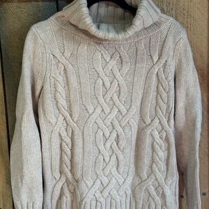 Lands' End Cable Knit Turtleneck Sweater - camel